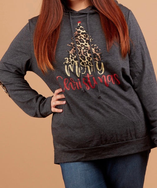 Plus Merry Christmas leopard detail hoodie