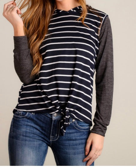 Vest navy striped floral hoodie