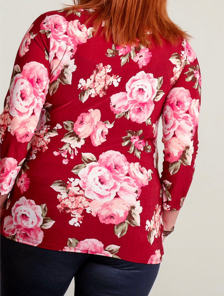 Burgundy floral tie waist top