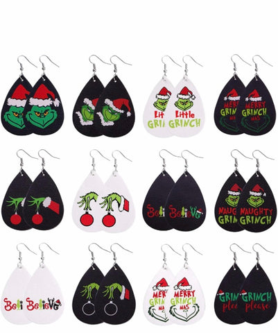 Grinch leather earrings