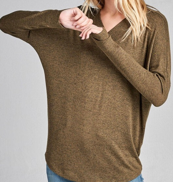 Taupe v-neck hacci top