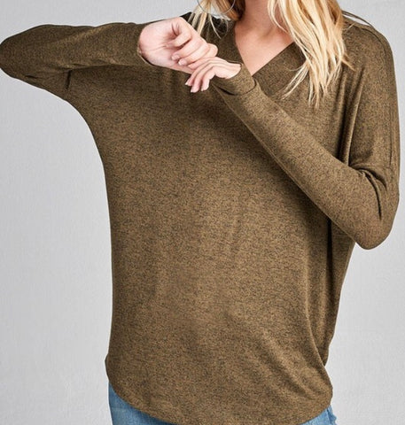 Taupe v-neck hacci top
