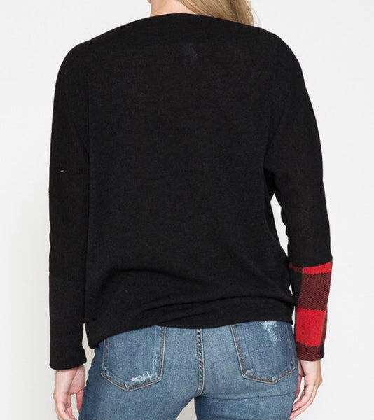 Plus solid black/ red Buffalo plaid top