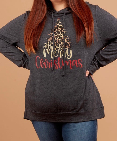 Plus Merry Christmas leopard detail hoodie