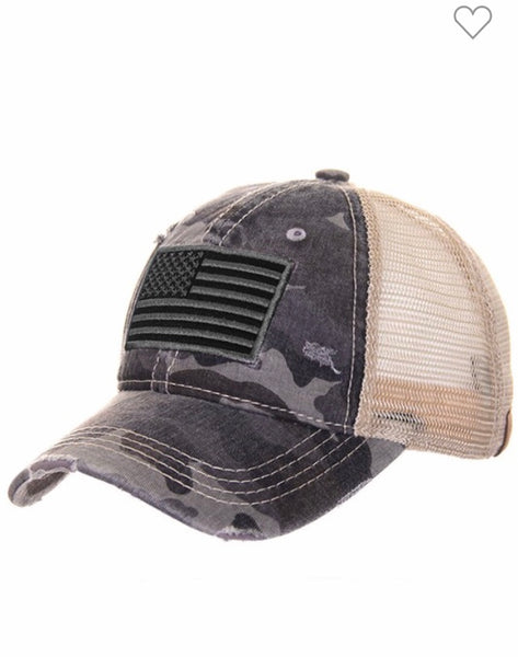 C.C. Camouflage with flag ponytail hat