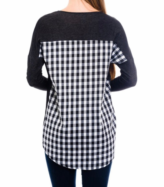 Black high-low plaid back top
