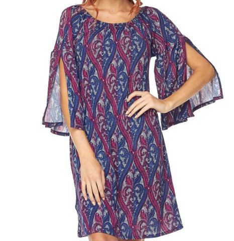 Purple pattern shift dress