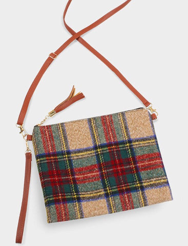 Beige plaid crossbody bag