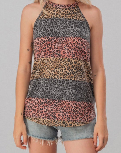 Multi color animal print halter tank
