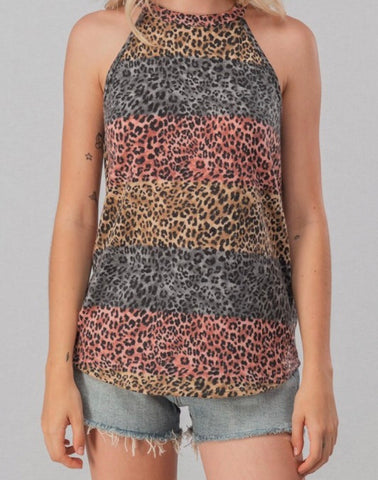 Multi color animal print halter tank