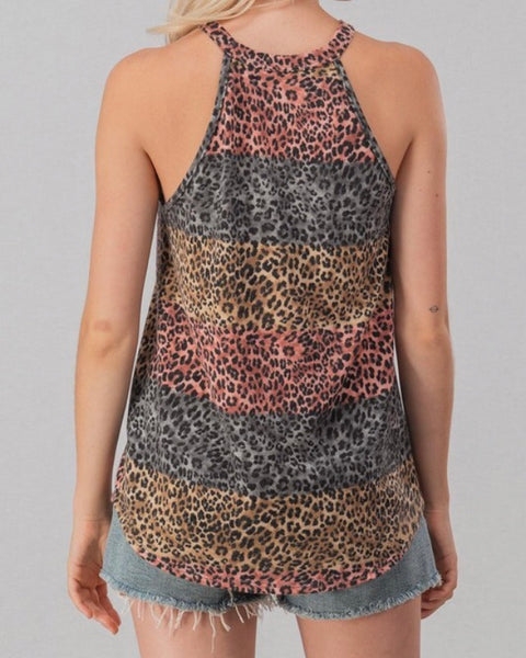 Multi color animal print halter tank