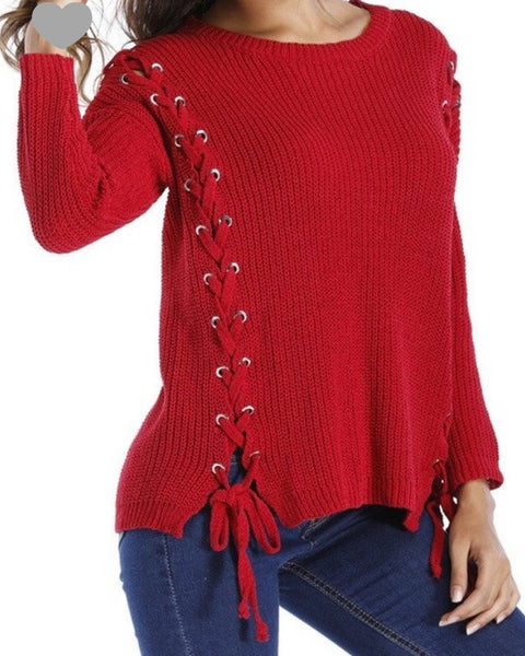 Sweater red lace-up sides