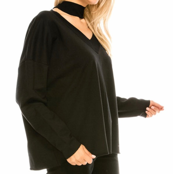 Black v-neck choker sweater
