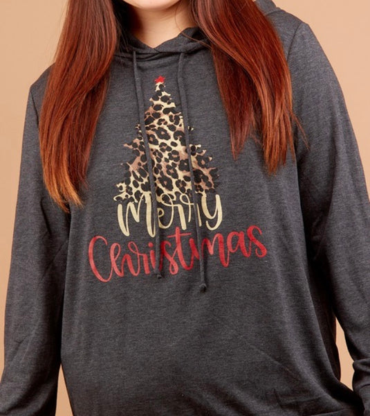 Plus Merry Christmas leopard detail hoodie