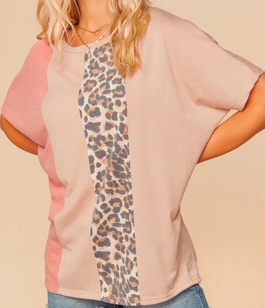 Plus Peach/khaki/leopard top