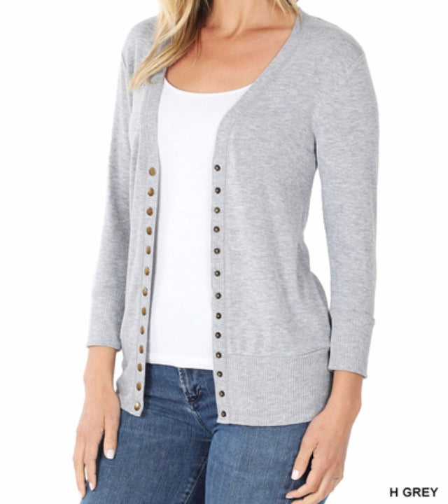 Sweater cardigan 3/4 sleeve heather grey – XO Boutique