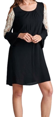 Black, crochet detail gauze dress