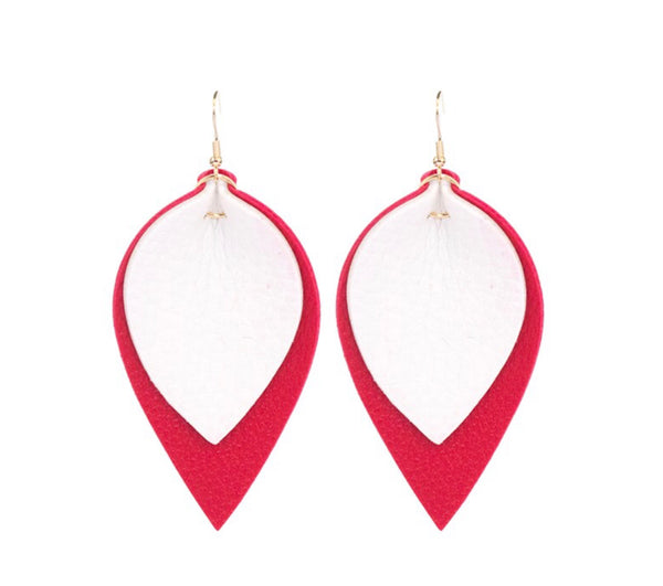 Earrings large leather simple shaped two layer
