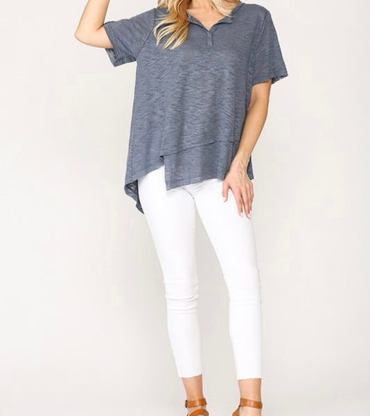 Short sleeve split neck top