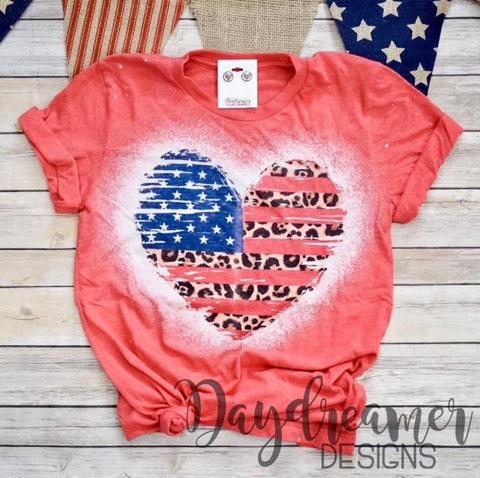 Red American heart bleached tee