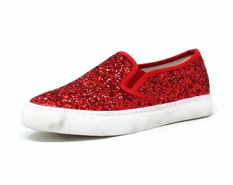 Red glitter slip-on sneakers