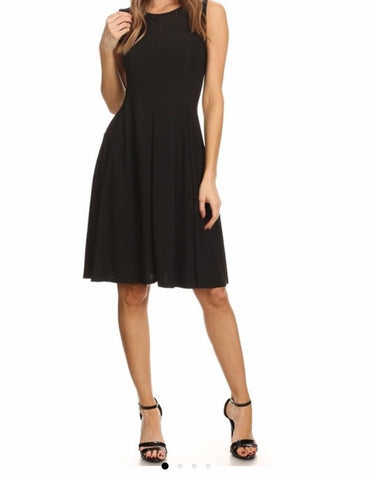 Black sleeveless A-line dress