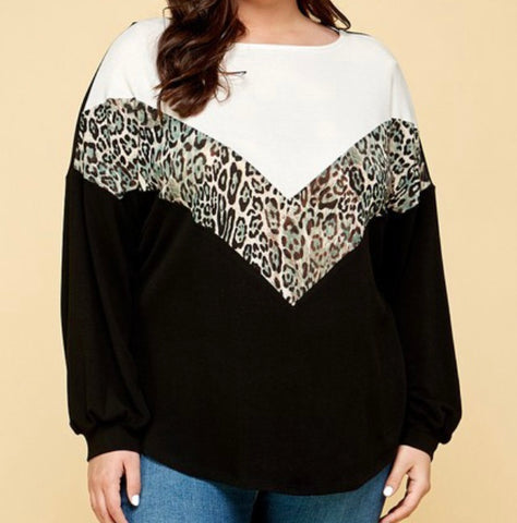 Plus animal print color block top