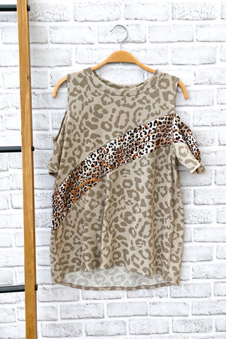 Animal print cold shoulder top