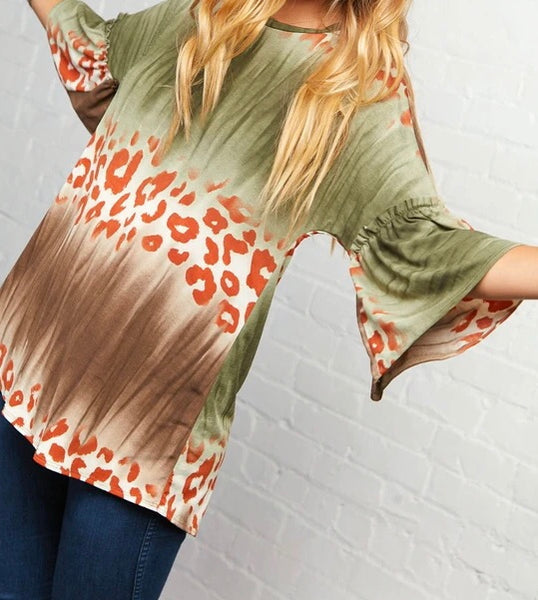 Plus olive & rust animal print top