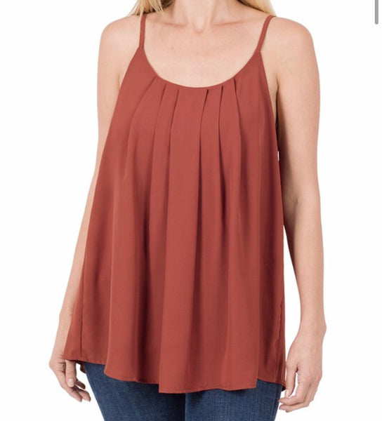 Pleated spaghetti cami