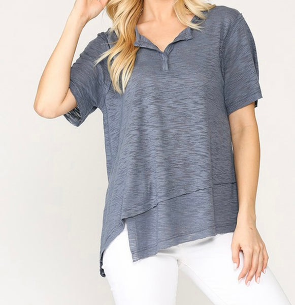 Short sleeve split neck top