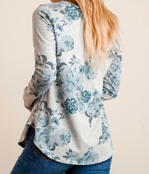 Grey floral french terry top