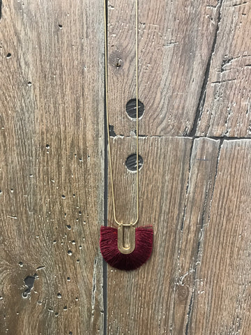 Necklace burgundy fringe fan