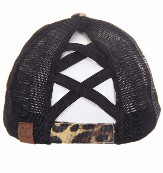 C.C. Leopard/black ponytail trucker hat