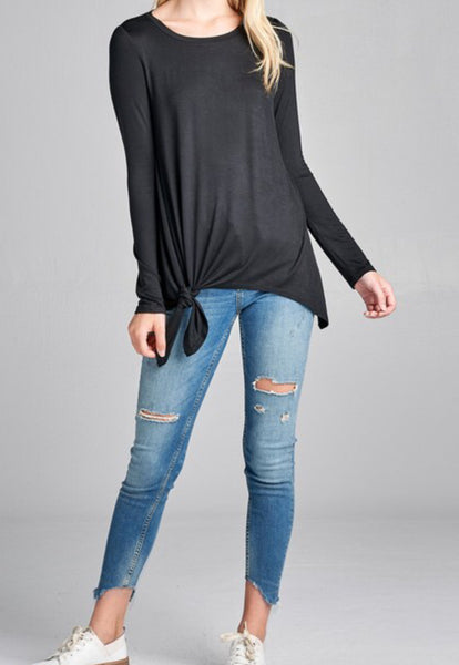 Black long sleeve side knot top