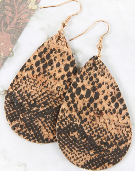 Snake skin print cork earrings