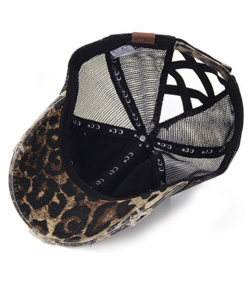 C.C. Leopard/black ponytail trucker hat