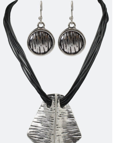 Necklace metal charm with faux leather cord