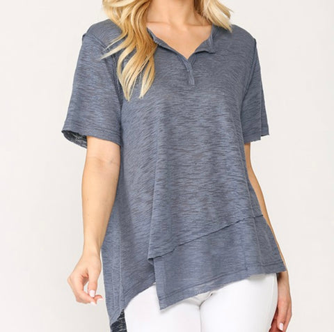 Short sleeve split neck top