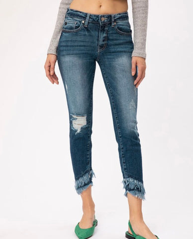 Kancan fringe hem cropped skinny jeans