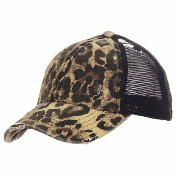 C.C. Leopard/black ponytail trucker hat