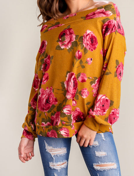 Mustar floral  off shoulder top