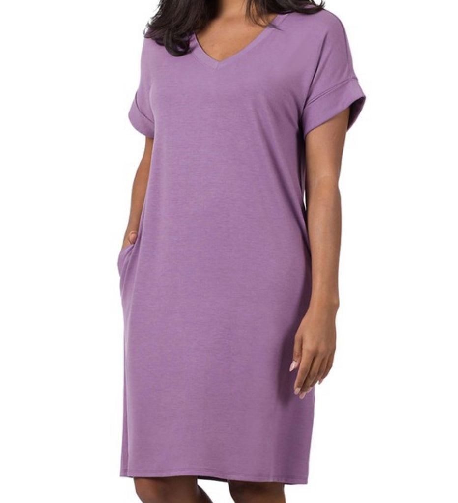 V-neck T-shirt dress lilac grey – XO Boutique - Main Image