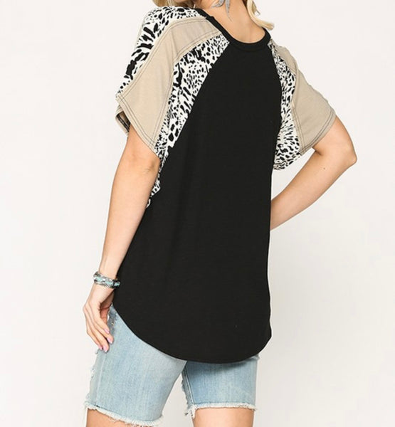Black mixed print top