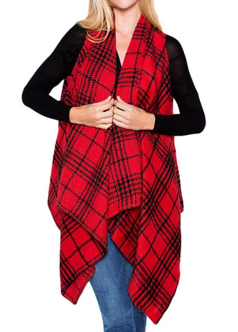Red/black wide lapel long vest