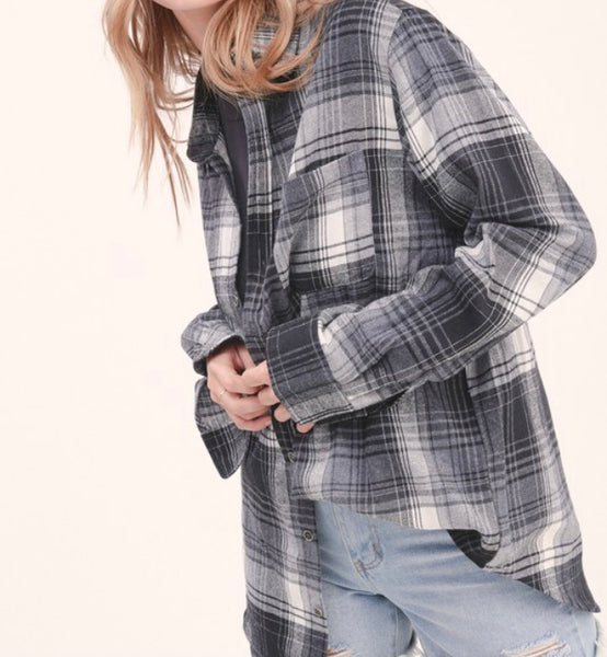 Smoke grey/black plaid flannel top
