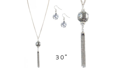 Necklace cube rhinestone with chain tassel