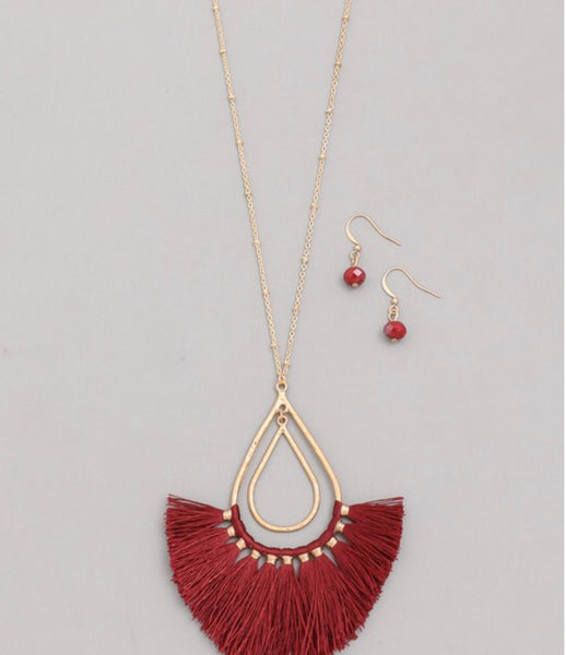 Necklace long teardrop tassel and earrings set
