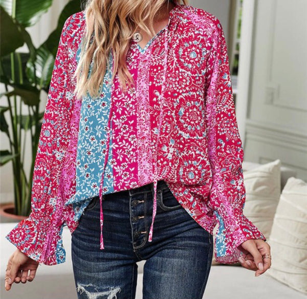 Pink/teal boho top