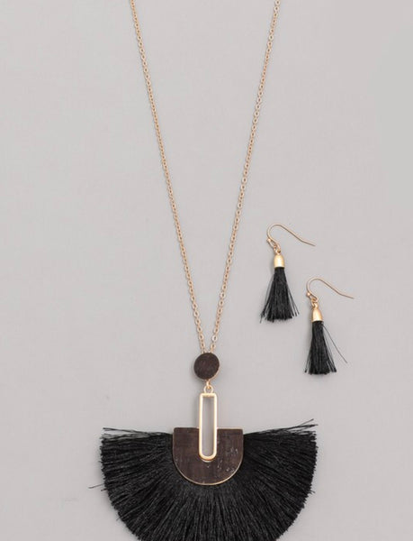 Necklace long tassel fan